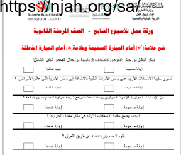 ورقة عمل الأسيوع السابع بدنية ثانوي مسارات