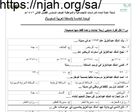 أسئلة شاملة اجتماعيات سادس ابتدائي فصل ثاني