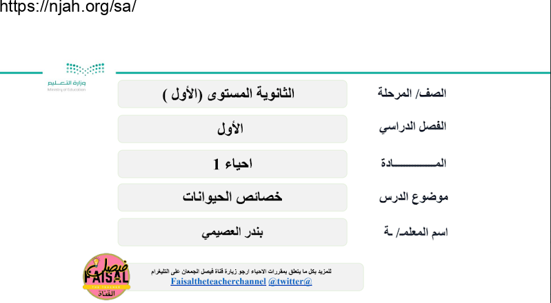 بوربوينت درس  خصائص الحيوانات أ/بندر العصيمي