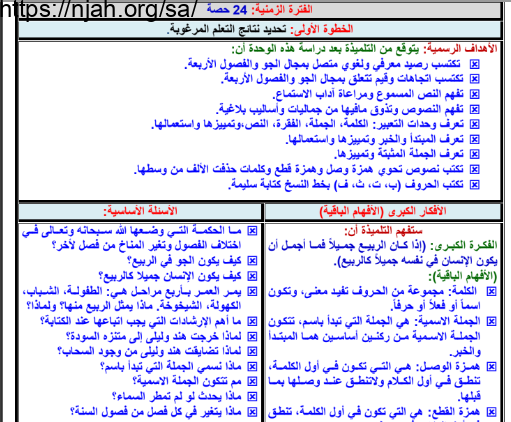 تحضير لغتي الجميلة رابع ابتدائي الفصل الاول الفصل الدراسي الاول