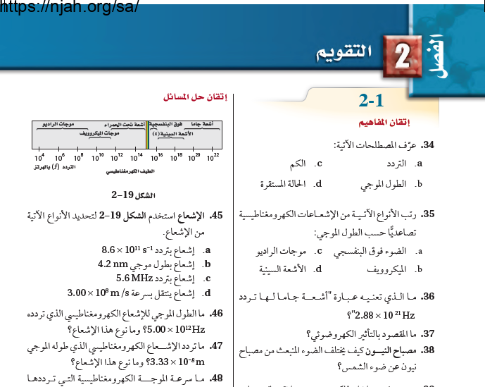 حل تقويم الفصل الثاني الإلكترونات في الذرات كيمياء 2-1 ثاني ثانوي مسارات