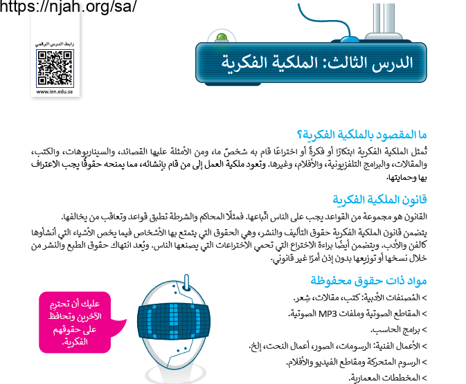 حل درس الملكية الفكرية مهارات رقمية خامس وسادس ابتدائي