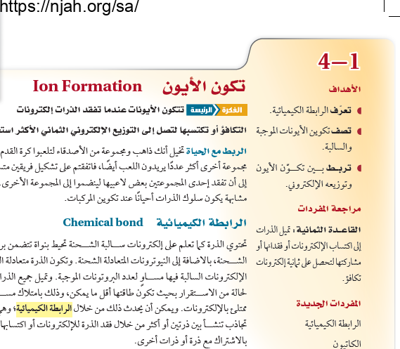 حل درس تكون الأيون كيمياء 2-1 ثاني ثانوي مسارات