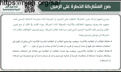 ضرر المشاركة الخطرة على الزميل تربية بدنية أول ابتدائي الفصل الثاني