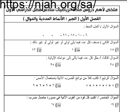 مراجعة شاملة رياضيات سادس ابتدائي الفصل الاول