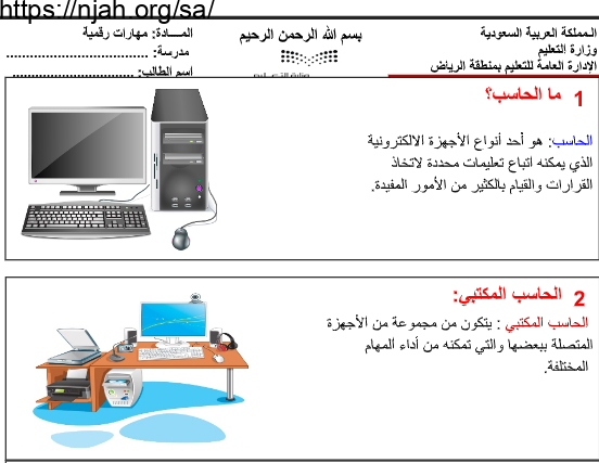 ملخص الوحدة الأولى مهارات رقمية رابع ابتدائي أ. غزي بن مساعد الغزي