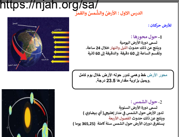 ملخص درس الشمس والارض والقمر علوم رابع ابتدائي الفصل الثاني