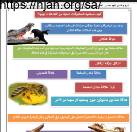 ملخص درس العلاقات في الأنظمة البيئية (كيف تستفيد المخلوقات الحيّة من التفاعلات بينها؟) علوم خامس ابتدائي الفصل الاول