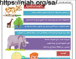 ملخص درس الهضم والاخراج والتنفس والدوران علوم سادس ابتدائي الفصل الاول