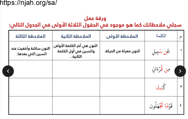 ورقة عمل الإخفاء الحقيقي تجويد ثاني متوسط الفصل الأول