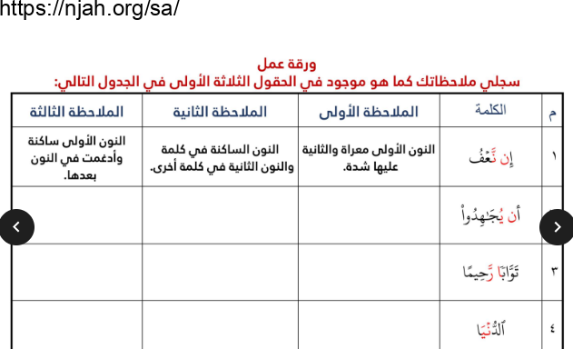 ورقة عمل الإدغام تجويد ثاني متوسط الفصل الأول