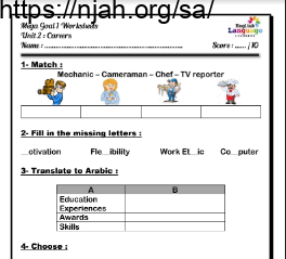 ورقة عمل الوحدة الثانية انجليزي Mega Goal 1 مقررات أ. بدر الشهري