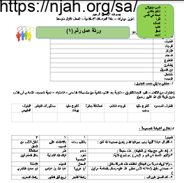 ورقة عمل رقم (١) إسلامية أول متوسط الفصل الثالث